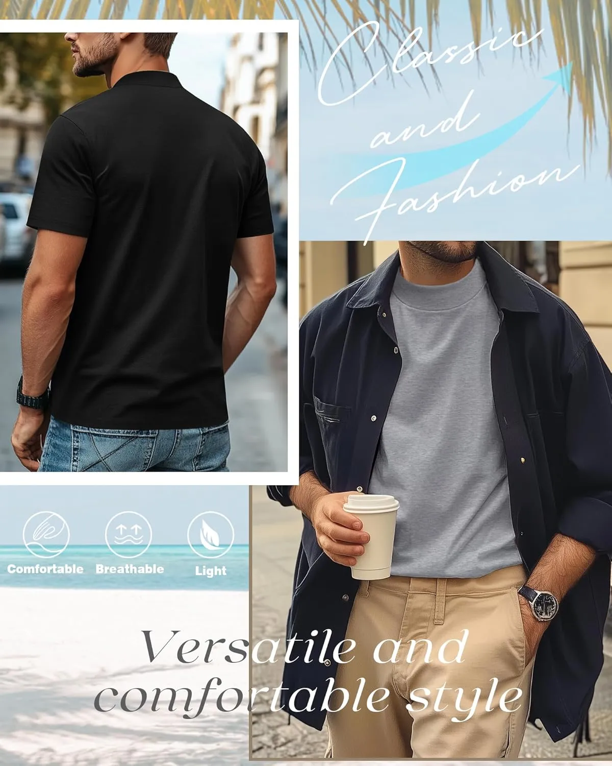 3 Pack Men's Mock Neck T Shirts Cotton Short Sleeve Turtleneck Pullover Tops Casual Slim Fit Summer Basic Tees