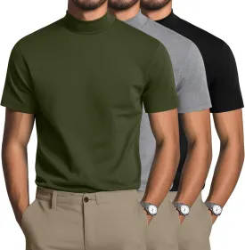 3 Pack Men's Mock Neck T Shirts Cotton Short Sleeve Turtleneck Pullover Tops Casual Slim Fit Summer Basic Tees