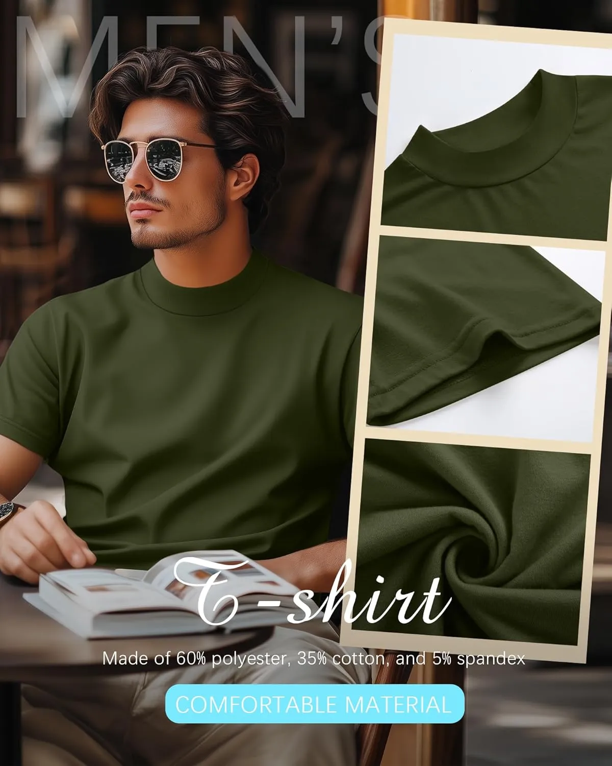 3 Pack Men's Mock Neck T Shirts Cotton Short Sleeve Turtleneck Pullover Tops Casual Slim Fit Summer Basic Tees