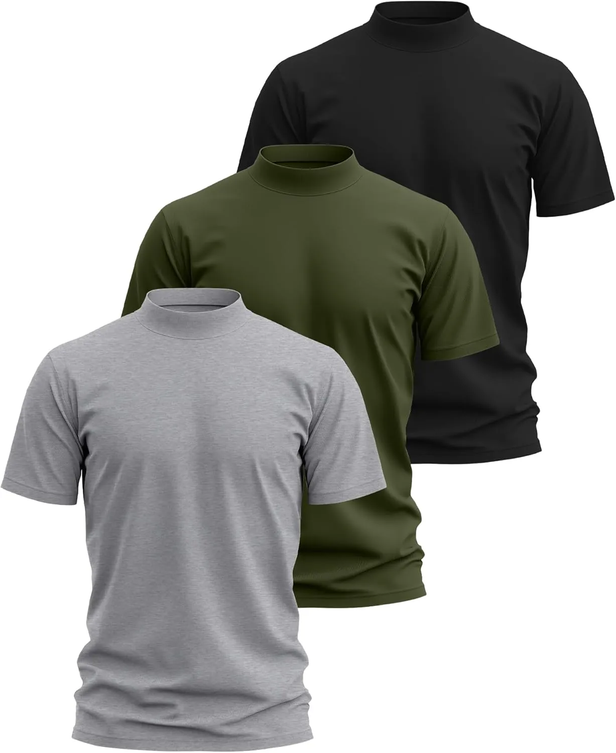 3 Pack Men's Mock Neck T Shirts Cotton Short Sleeve Turtleneck Pullover Tops Casual Slim Fit Summer Basic Tees