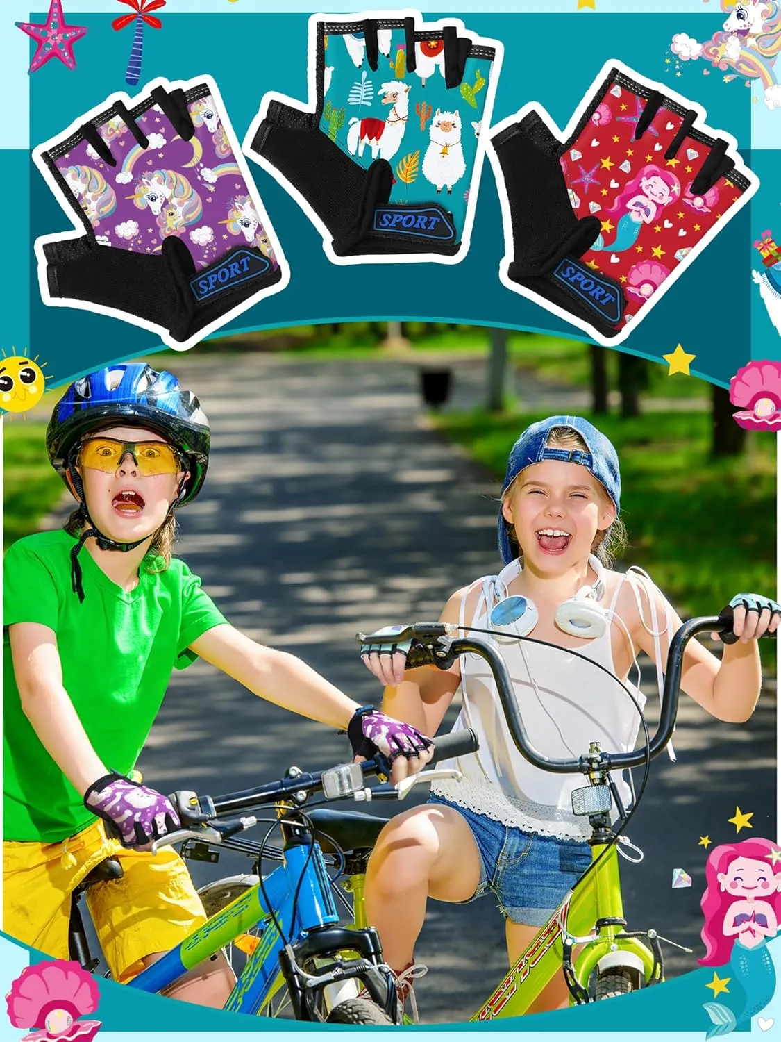 3 Pairs Kids Bike Gloves Kids Half Finger Fingerless Workout Gloves Non-Slip Gel for Bike Motorcycle