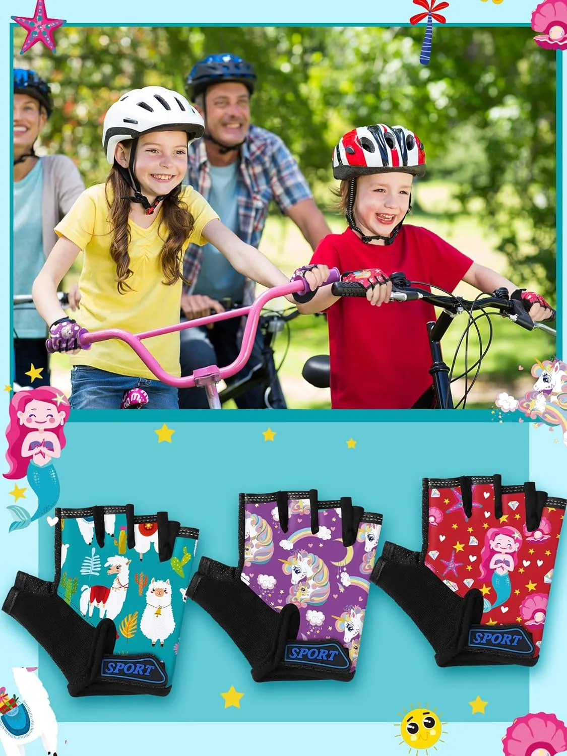 3 Pairs Kids Bike Gloves Kids Half Finger Fingerless Workout Gloves Non-Slip Gel for Bike Motorcycle