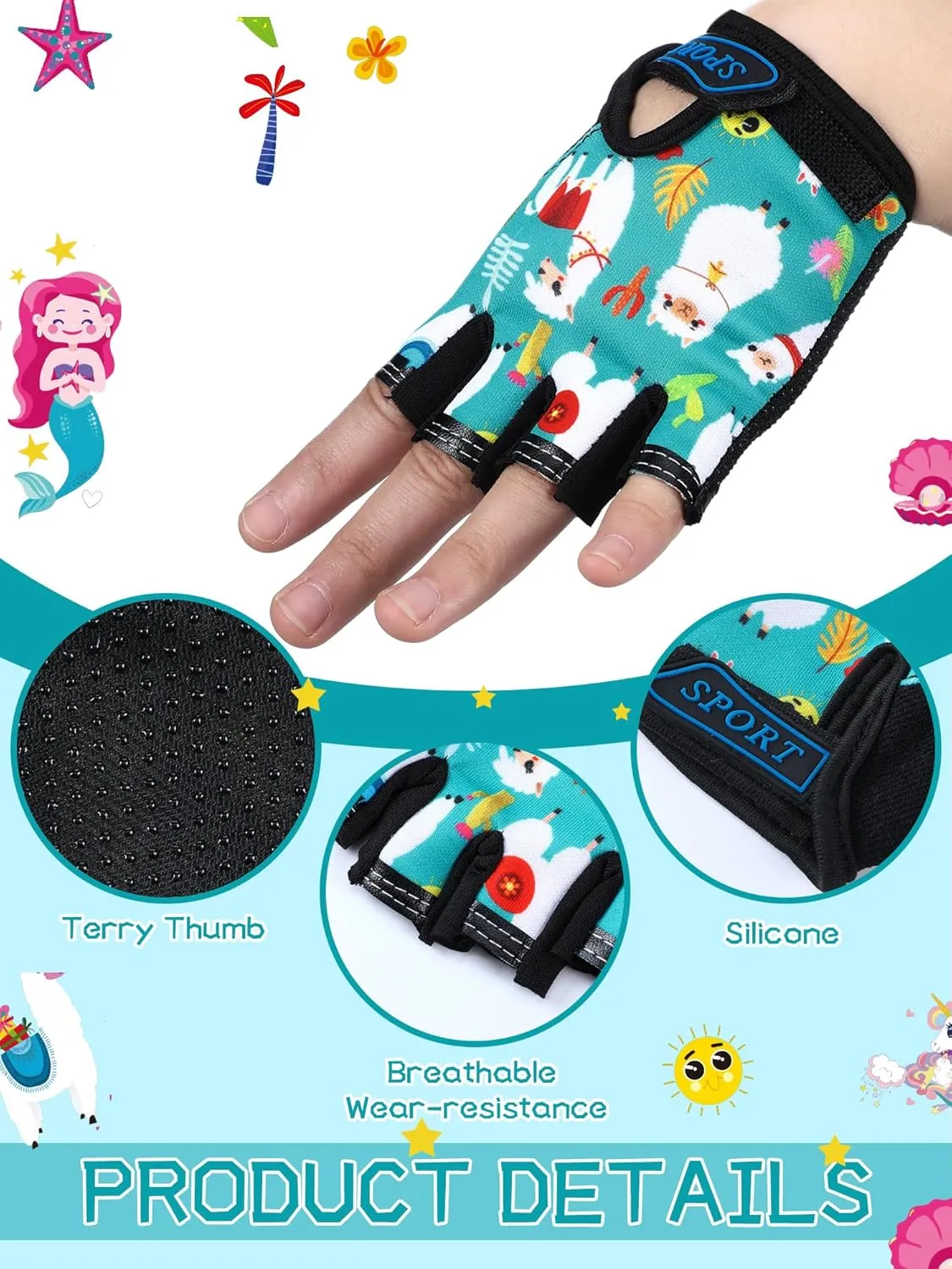3 Pairs Kids Bike Gloves Kids Half Finger Fingerless Workout Gloves Non-Slip Gel for Bike Motorcycle