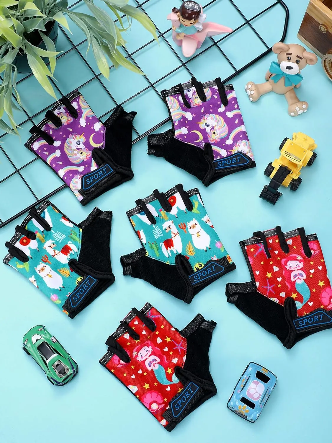 3 Pairs Kids Bike Gloves Kids Half Finger Fingerless Workout Gloves Non-Slip Gel for Bike Motorcycle