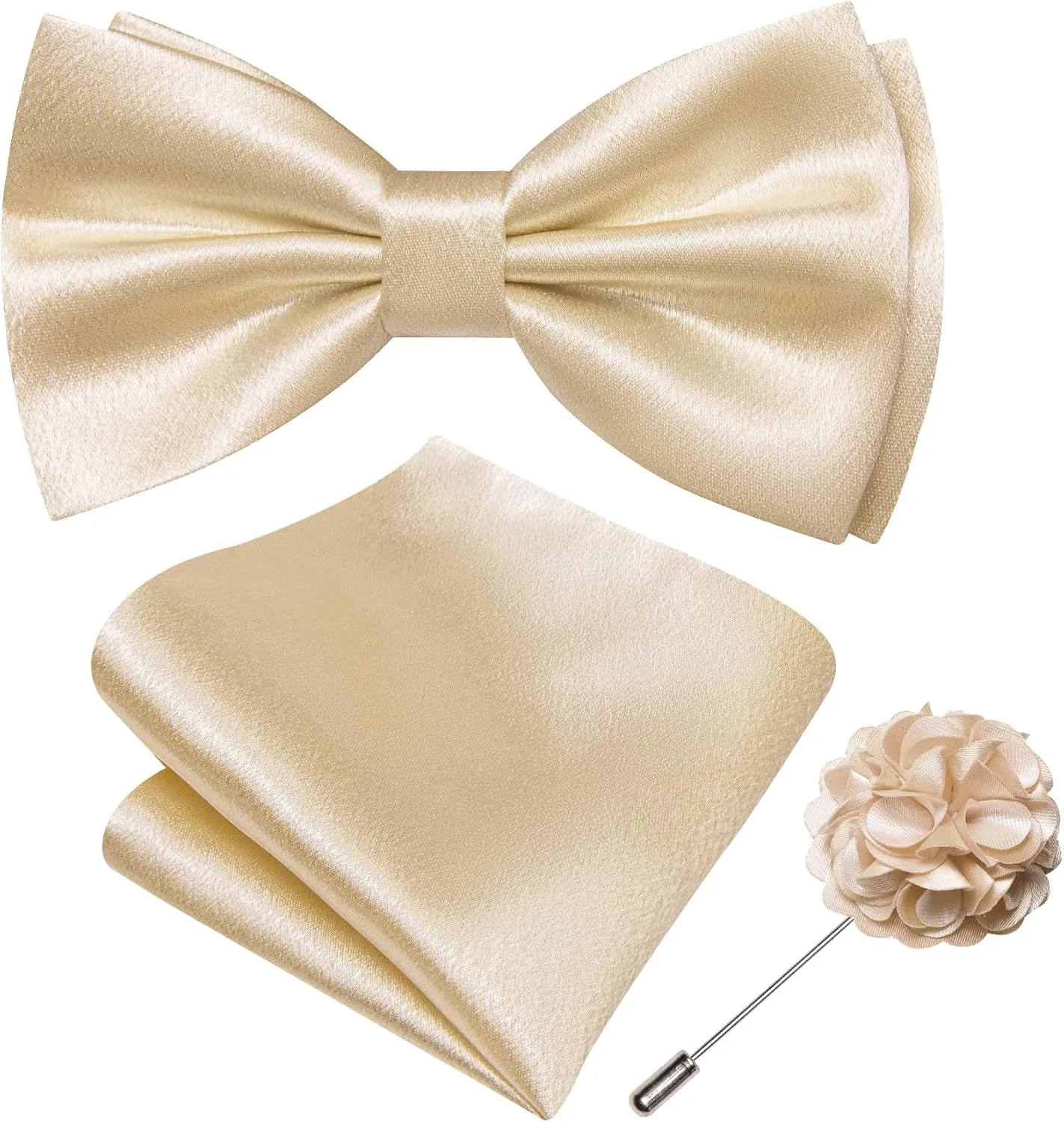 Barry.Wang Bow Tie for Men Solid Color Pre-tied Bowtie Pocket Square Lapel Pin Set Adjustable Formal Tuxedo Bowtie Party