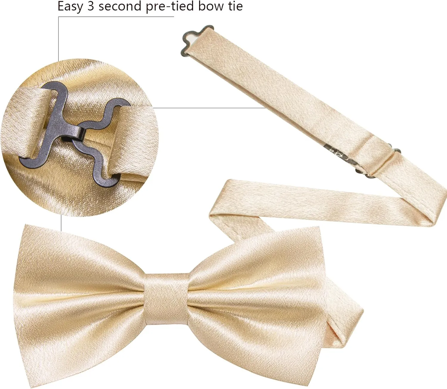 Barry.Wang Bow Tie for Men Solid Color Pre-tied Bowtie Pocket Square Lapel Pin Set Adjustable Formal Tuxedo Bowtie Party