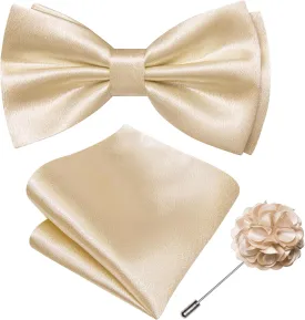 Barry.Wang Bow Tie for Men Solid Color Pre-tied Bowtie Pocket Square Lapel Pin Set Adjustable Formal Tuxedo Bowtie Party