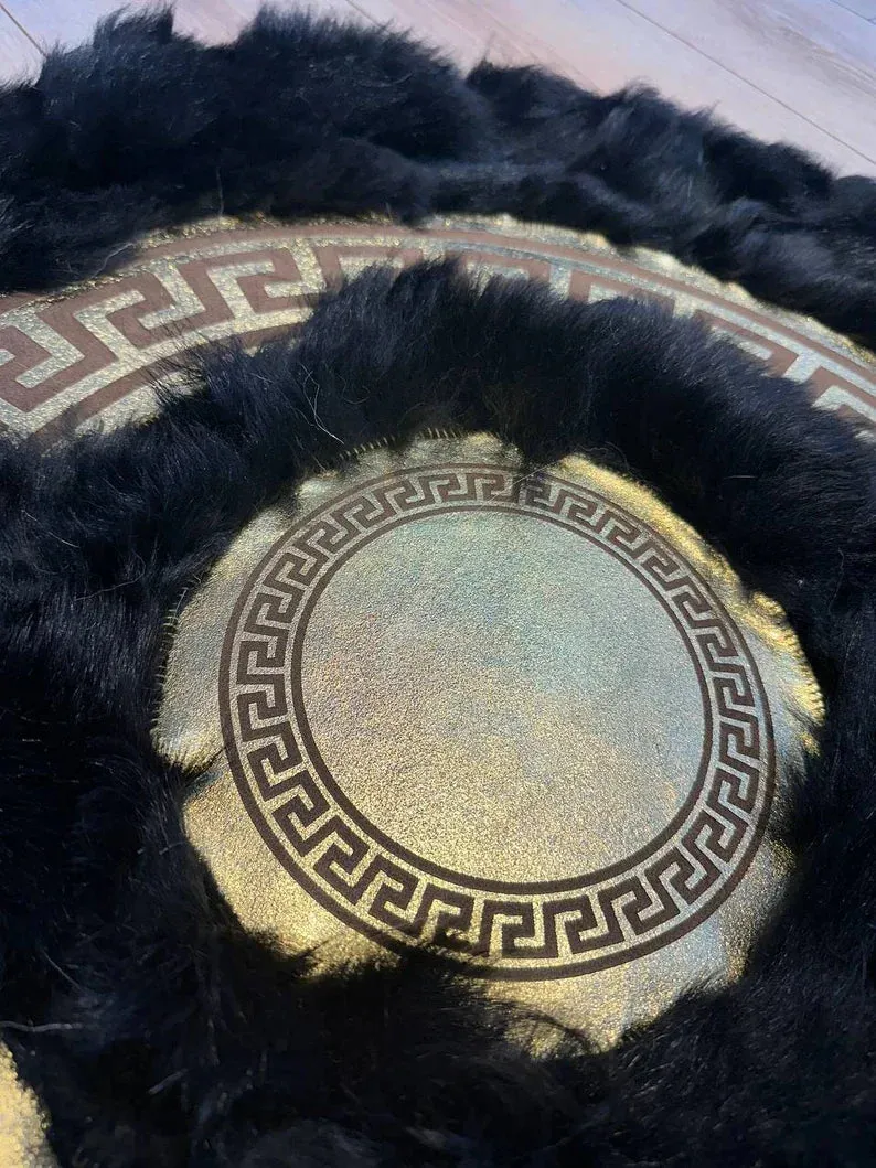 Black Gold Luxury Natural Sheepskin Area Rug, Fluffy Handmade Elegance