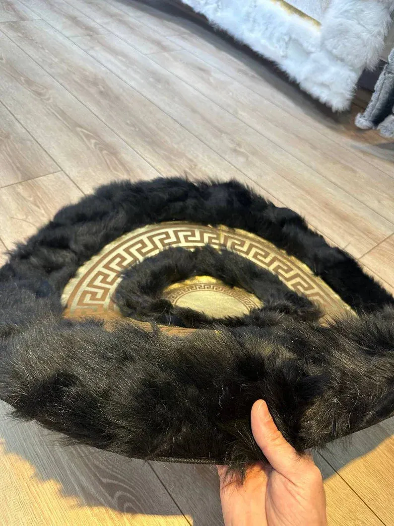 Black Gold Luxury Natural Sheepskin Area Rug, Fluffy Handmade Elegance