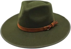 Cap European and American Style Woolen Felt Hat, Large Brim Wool Top Hat, Autumn and Winter Wrapped Jazz Cap Fengyan Cowboy Hats (Color : Army Green, Size : 56-58cm)