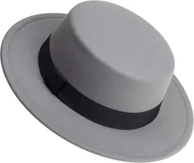 Classic Fedora Hat Flat Top Hat Felt Pork Pie Hat Wide Brim Church Derby Cap for Women and Men