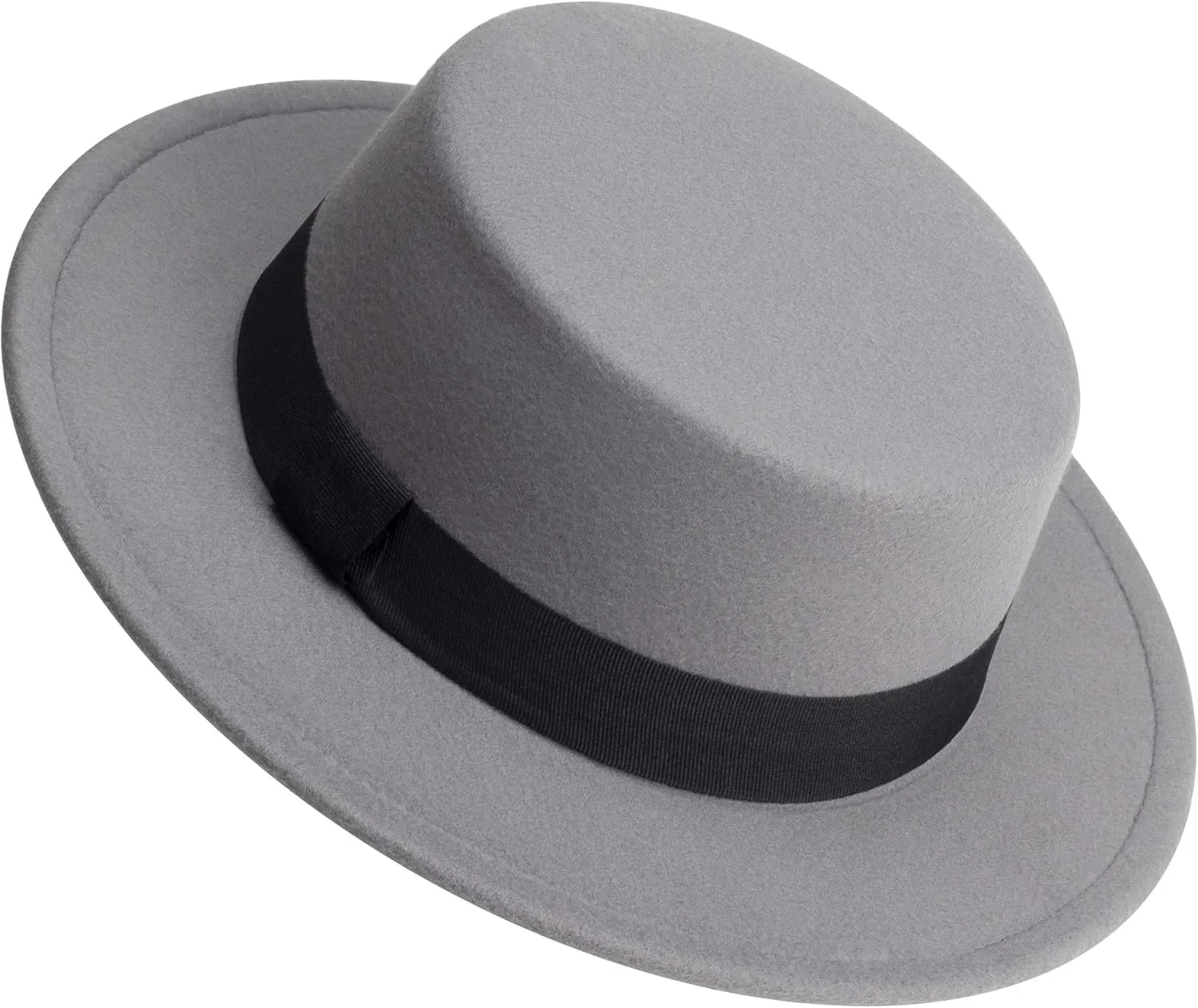 Classic Fedora Hat Flat Top Hat Felt Pork Pie Hat Wide Brim Church Derby Cap for Women and Men