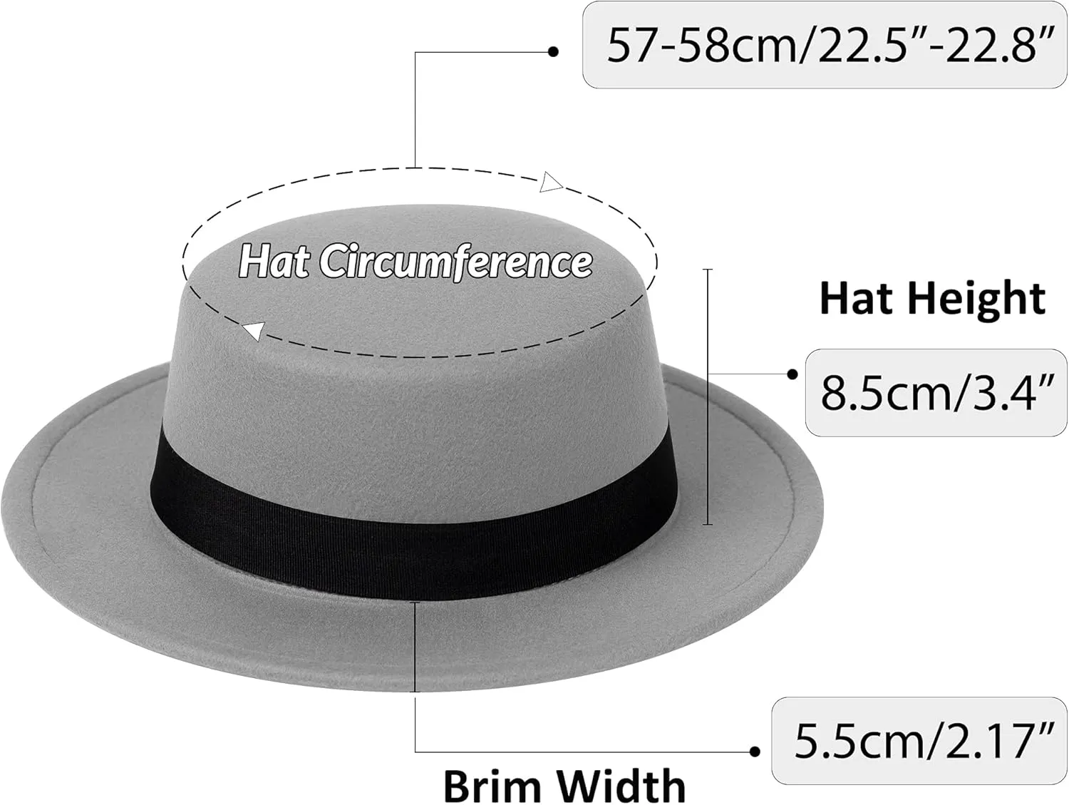 Classic Fedora Hat Flat Top Hat Felt Pork Pie Hat Wide Brim Church Derby Cap for Women and Men