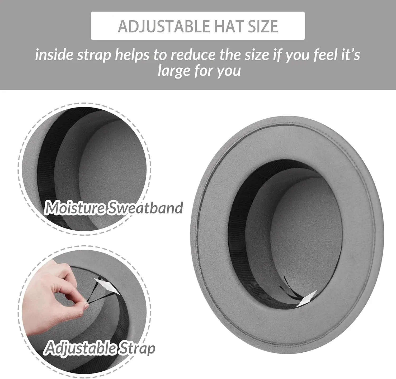 Classic Fedora Hat Flat Top Hat Felt Pork Pie Hat Wide Brim Church Derby Cap for Women and Men