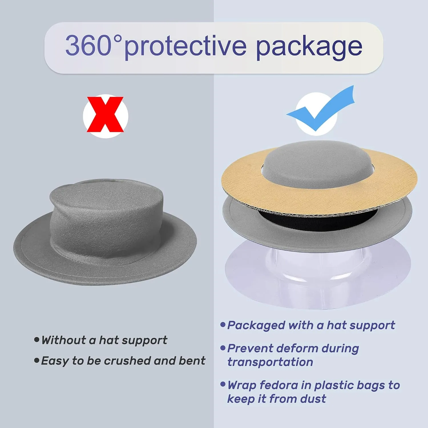 Classic Fedora Hat Flat Top Hat Felt Pork Pie Hat Wide Brim Church Derby Cap for Women and Men