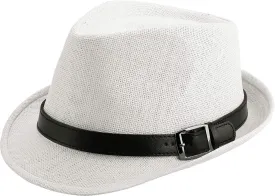FALETO Straw Fedora Hat Classic Panama Trilby Hats Short Brim Sun Hat for Men Women