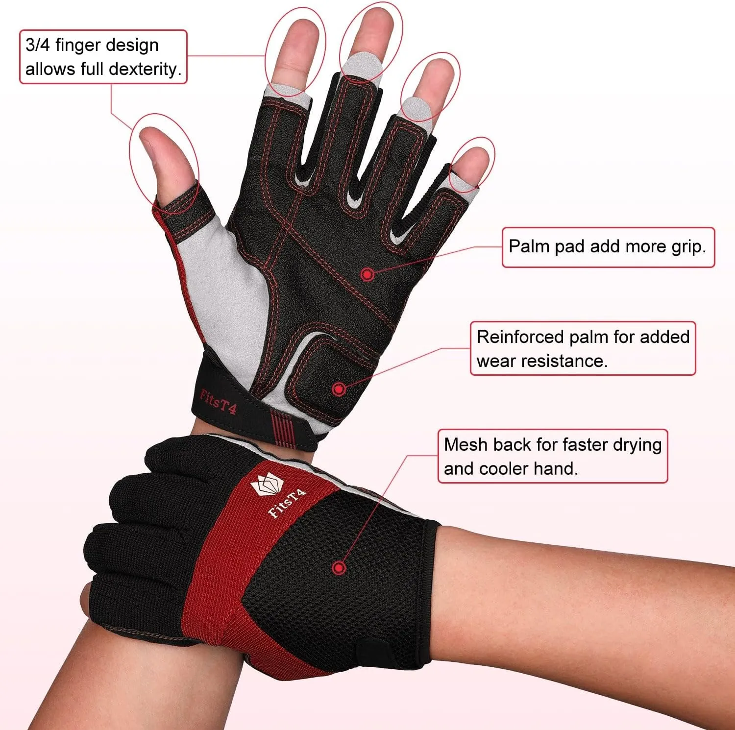 FitsT4 Sports Kayaking Gloves 3/4 or Full Finger Padded Palm Fingerless Gloves for Men Women Youth Perfect for Sailing Paddling Canoeing Boating Workout Rowing SUP and Other Water Sports
