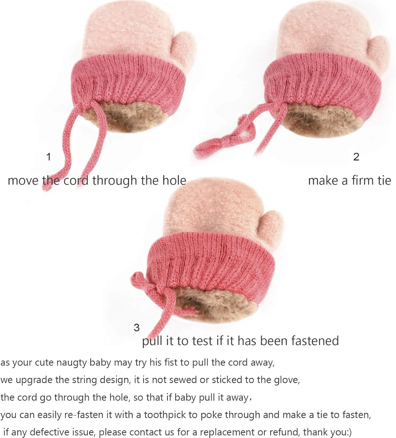 Greenery-GRE Kids Toddler Mittens with String Cartoon Winter Knit Warm Fleece Lined Snow Gloves for Baby Girls Boys 0-6 Y