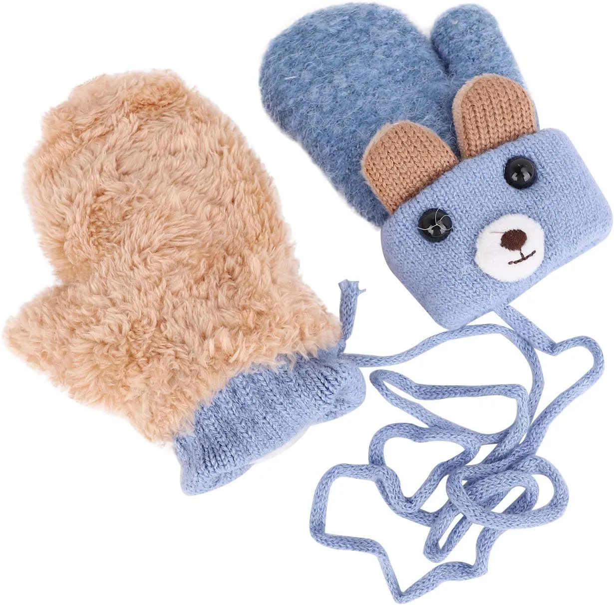 Greenery-GRE Kids Toddler Mittens with String Cartoon Winter Knit Warm Fleece Lined Snow Gloves for Baby Girls Boys 0-6 Y