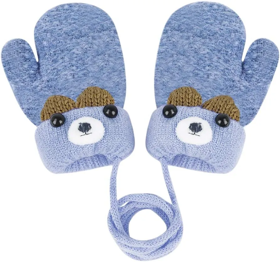 Greenery-GRE Kids Toddler Mittens with String Cartoon Winter Knit Warm Fleece Lined Snow Gloves for Baby Girls Boys 0-6 Y