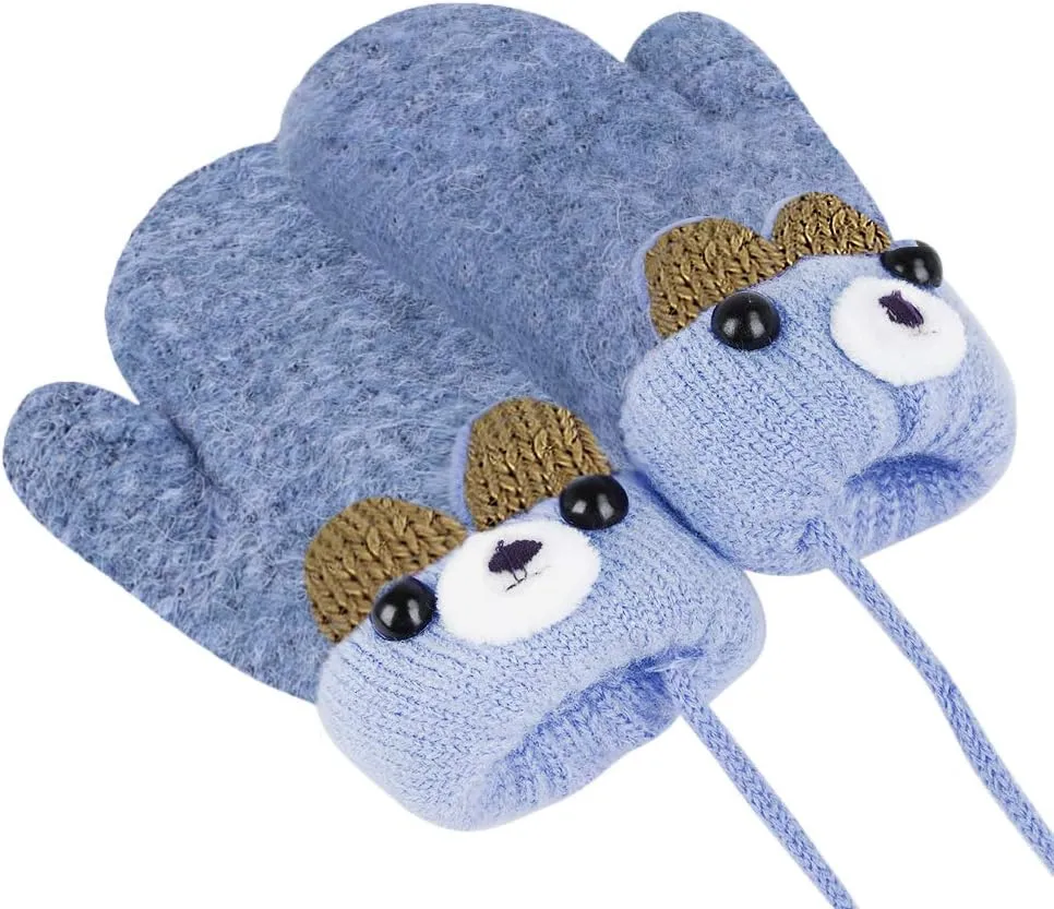 Greenery-GRE Kids Toddler Mittens with String Cartoon Winter Knit Warm Fleece Lined Snow Gloves for Baby Girls Boys 0-6 Y