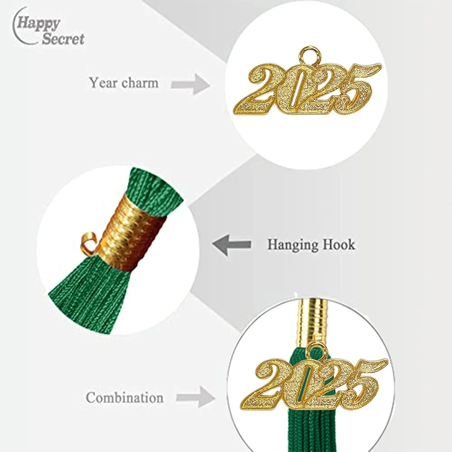 Happy Secret Shiny Graduation Cap Unisex with 2025 Tassel 2024 Year Charm for High School & Bachelor