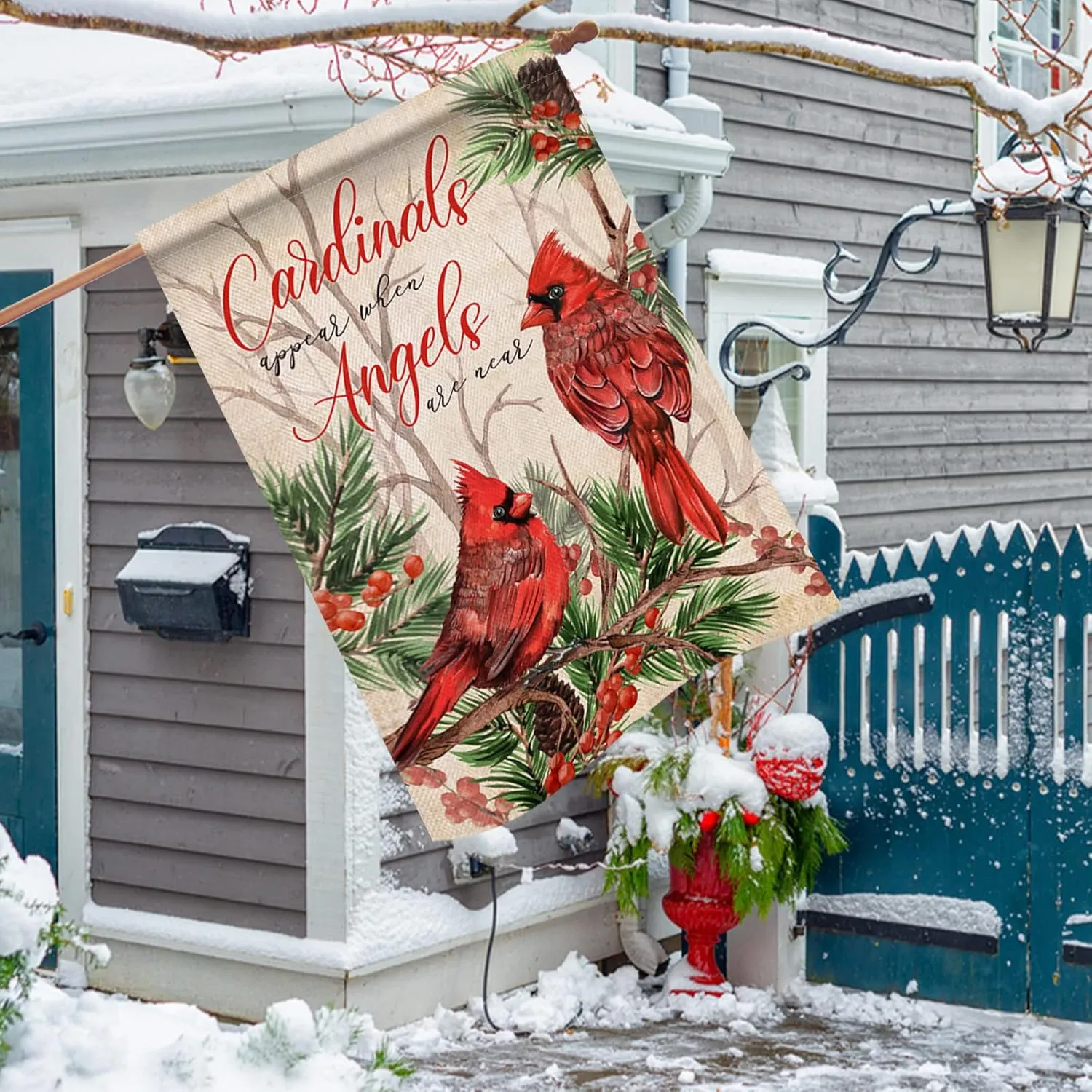 Hzppyz Cardinals Appear When Angels are Near Winter House Flag, Red Birds Berry Pine Tree Branch Pinecone Decorative Garden Yard Outdoor Large Decor, Christmas Farmhouse Home Outside Decoration 28x40