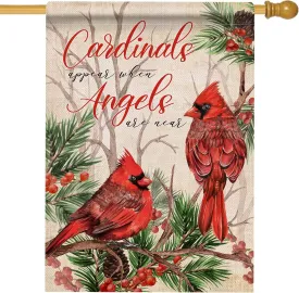 Hzppyz Cardinals Appear When Angels are Near Winter House Flag, Red Birds Berry Pine Tree Branch Pinecone Decorative Garden Yard Outdoor Large Decor, Christmas Farmhouse Home Outside Decoration 28x40