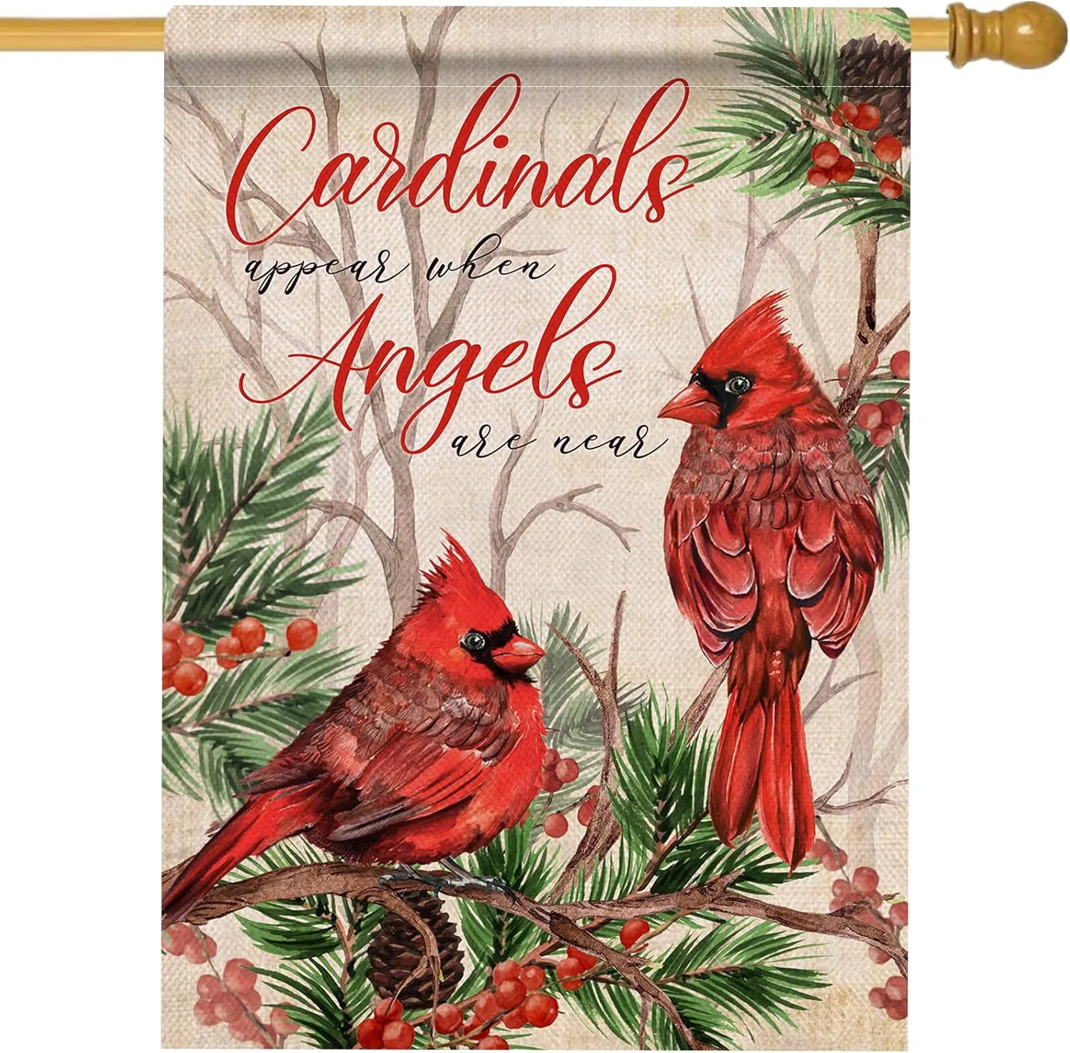 Hzppyz Cardinals Appear When Angels are Near Winter House Flag, Red Birds Berry Pine Tree Branch Pinecone Decorative Garden Yard Outdoor Large Decor, Christmas Farmhouse Home Outside Decoration 28x40