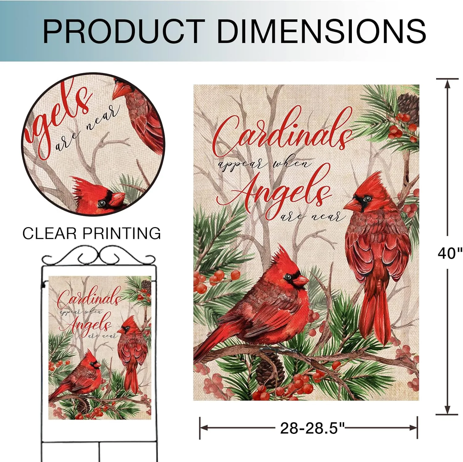 Hzppyz Cardinals Appear When Angels are Near Winter House Flag, Red Birds Berry Pine Tree Branch Pinecone Decorative Garden Yard Outdoor Large Decor, Christmas Farmhouse Home Outside Decoration 28x40