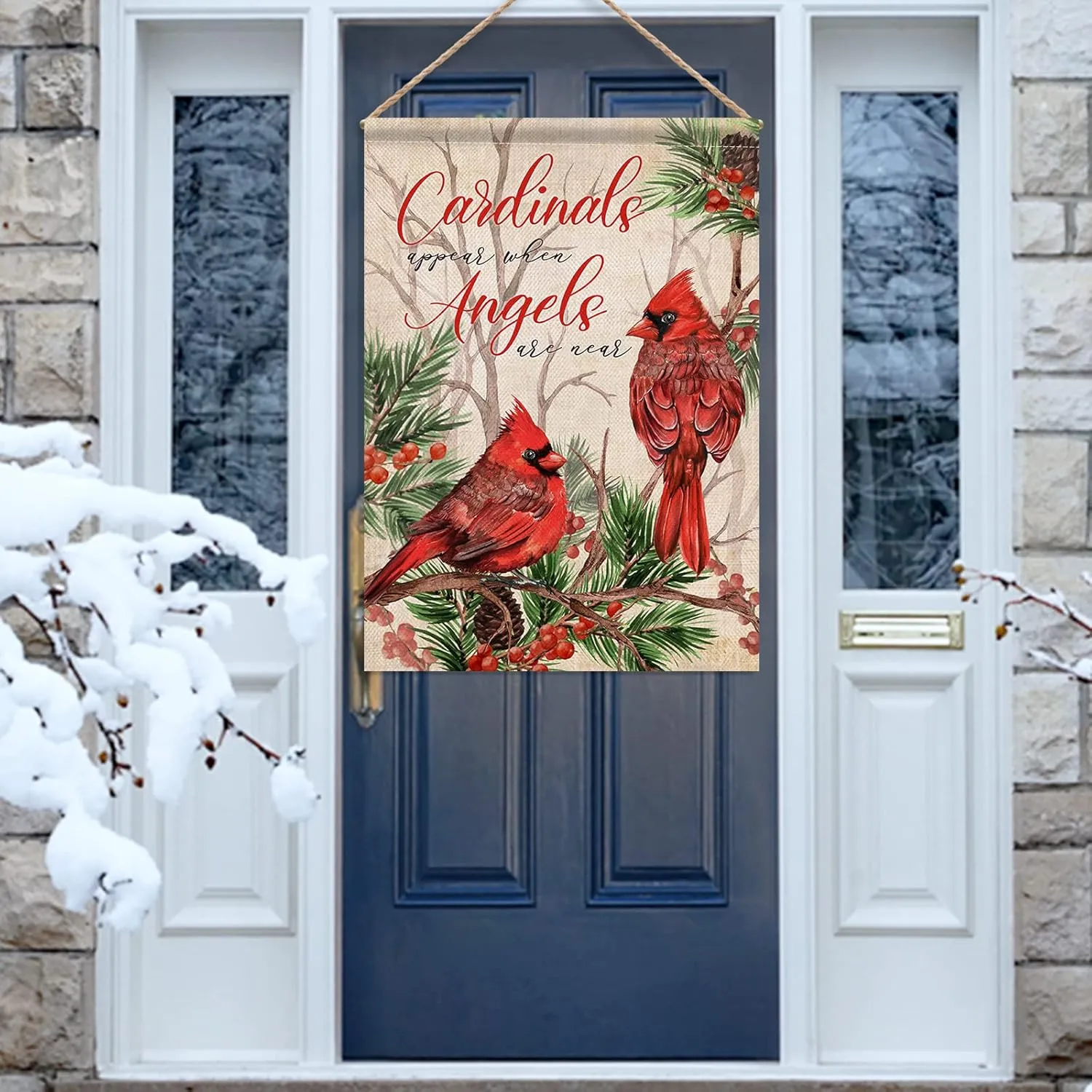 Hzppyz Cardinals Appear When Angels are Near Winter House Flag, Red Birds Berry Pine Tree Branch Pinecone Decorative Garden Yard Outdoor Large Decor, Christmas Farmhouse Home Outside Decoration 28x40