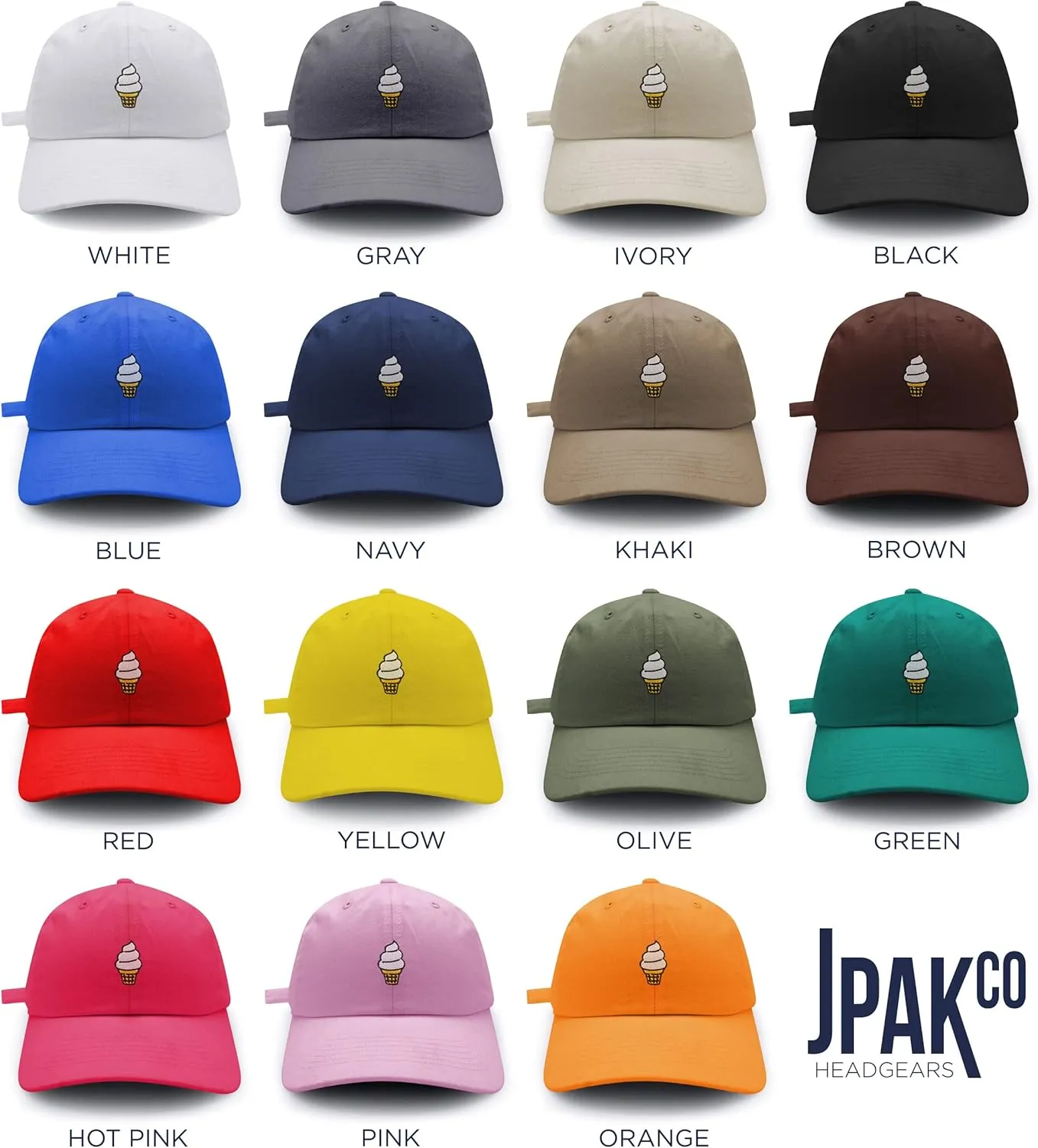 JPAK Ice Cream Cone Baseball Cap Embroidered Cotton Dad Hat - Cute