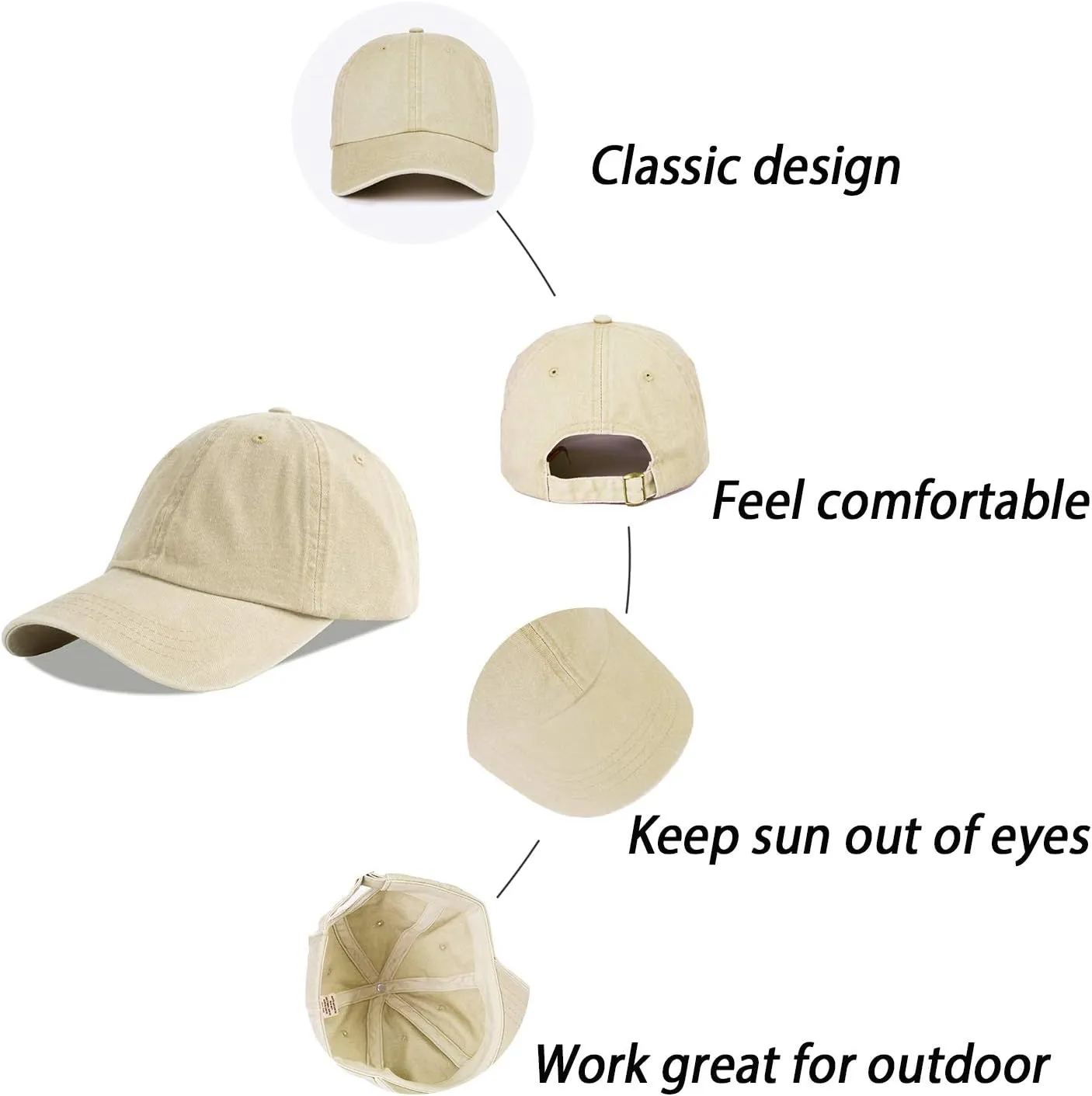 LANGZHEN Unisex Baseball Cap 100% Cotton Fits Men Women Washed Denim Adjustable Dad Hat