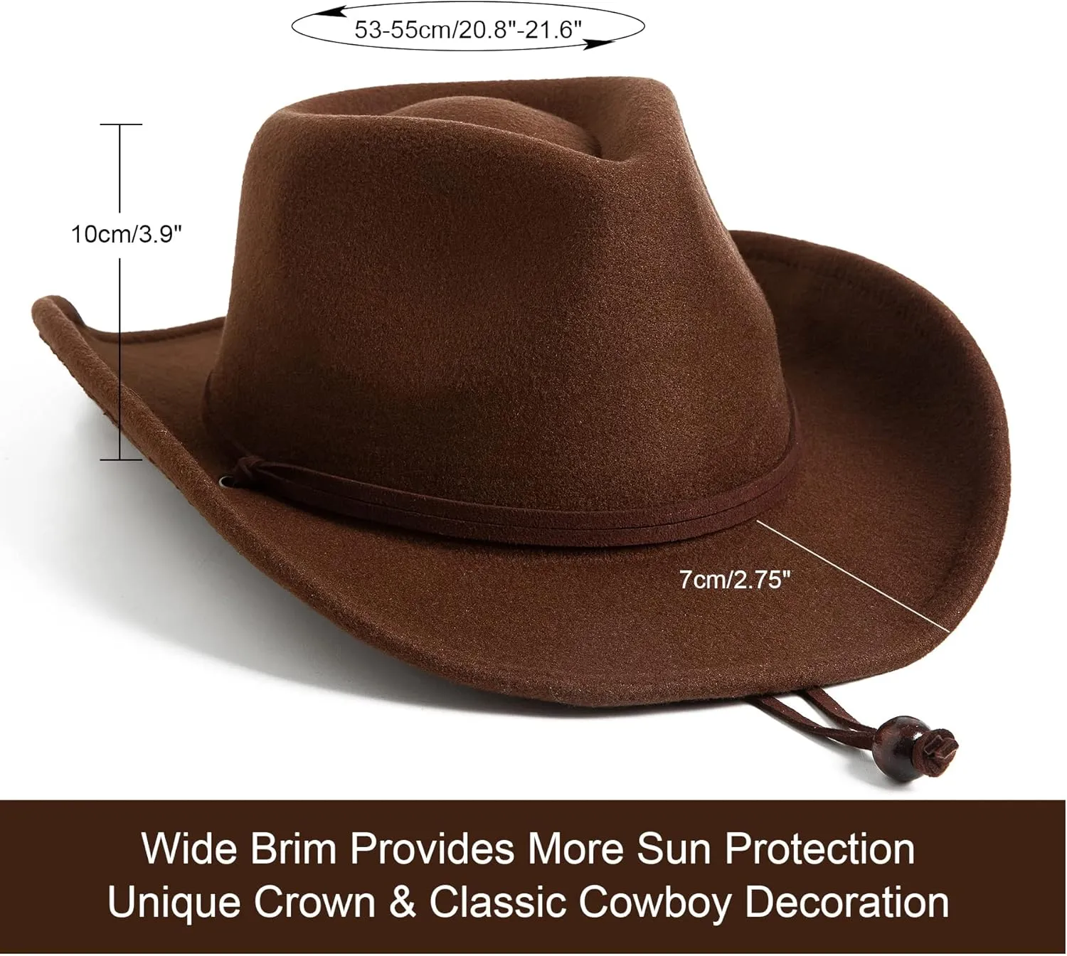 Lanzom Kids Girls Boys Retro Felt Wide Brim Western Cowboy Cowgirl Hat Dress Up Hat with Wind Lanyard