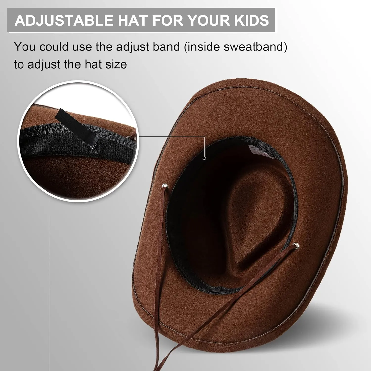 Lanzom Kids Girls Boys Retro Felt Wide Brim Western Cowboy Cowgirl Hat Dress Up Hat with Wind Lanyard
