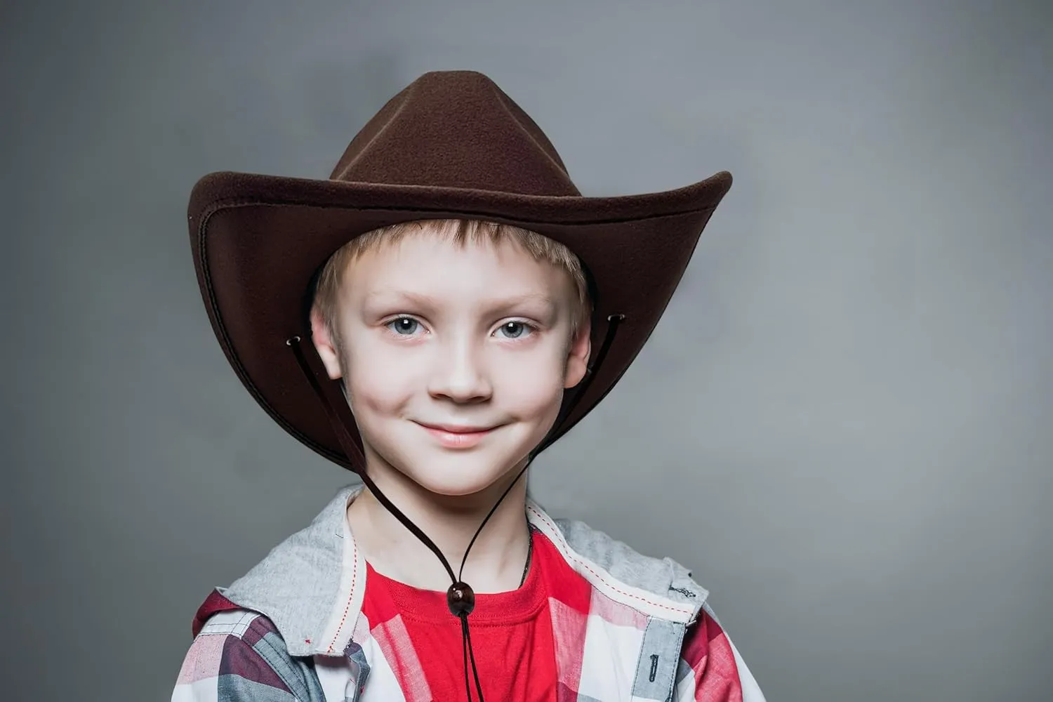 Lanzom Kids Girls Boys Retro Felt Wide Brim Western Cowboy Cowgirl Hat Dress Up Hat with Wind Lanyard