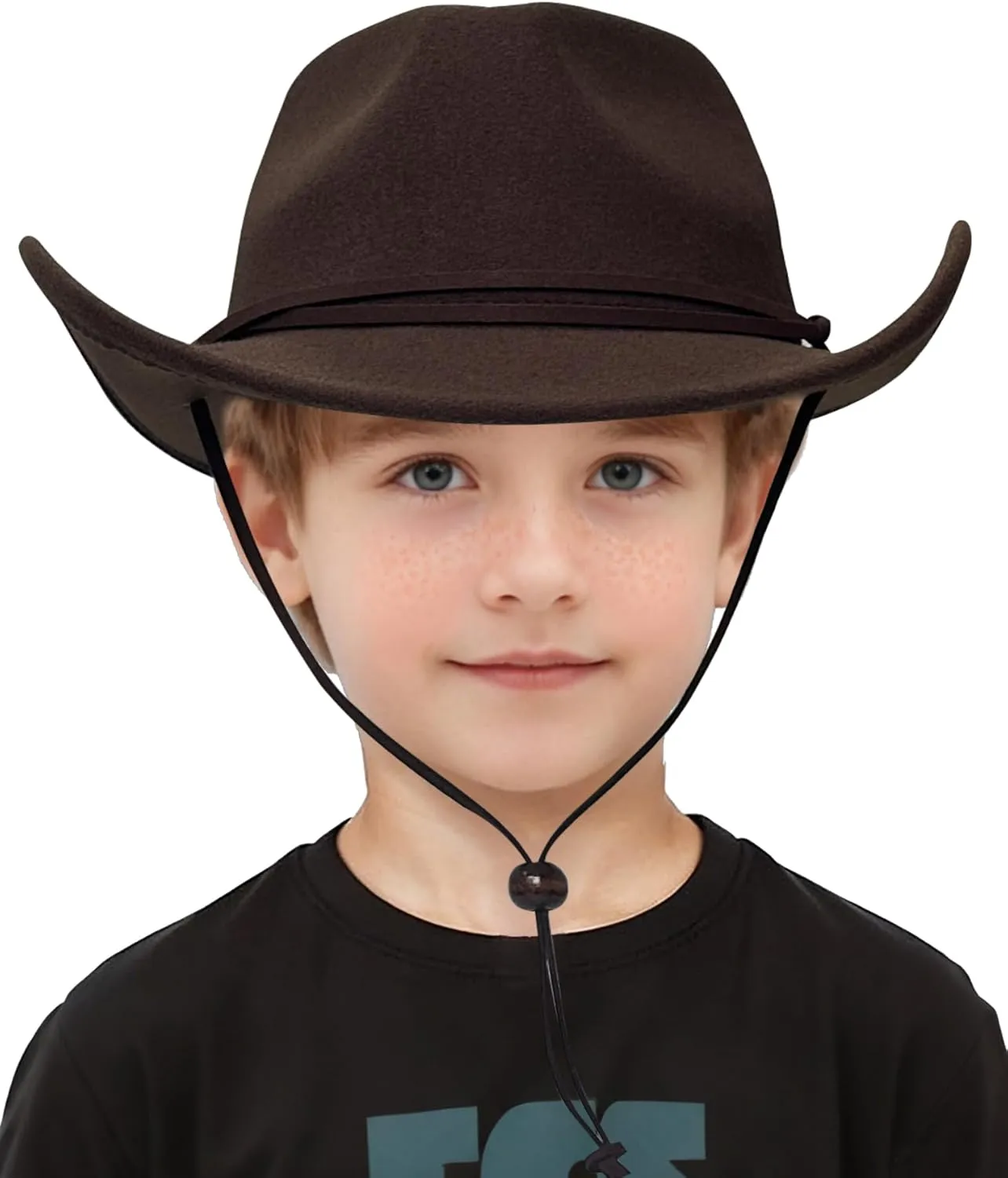 Lanzom Kids Girls Boys Retro Felt Wide Brim Western Cowboy Cowgirl Hat Dress Up Hat with Wind Lanyard