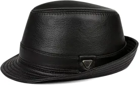 Leather Fedora Hat for Men Women Vintage Jazz Cap Trilby Hat Unisex Panama Cap Church Hat
