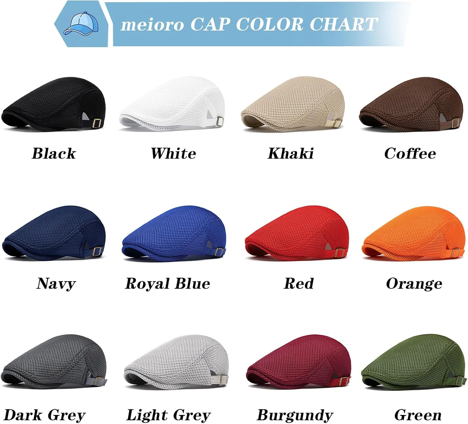 meioro Mens Breathable Mesh Summer Hat Adjustable Flat Cap Newsboy Beret Ivy Cap Irish Cabbie Fishing Hats