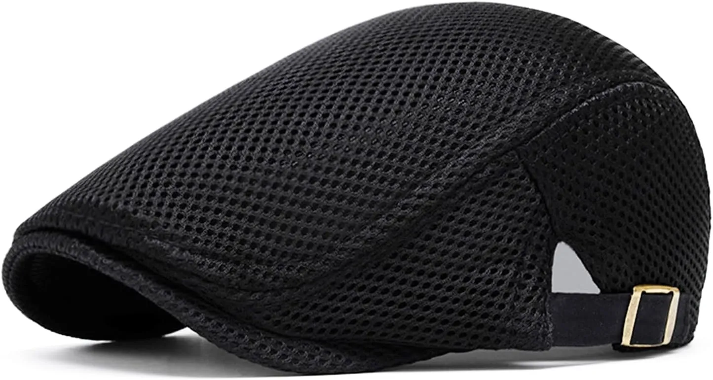 meioro Mens Breathable Mesh Summer Hat Adjustable Flat Cap Newsboy Beret Ivy Cap Irish Cabbie Fishing Hats