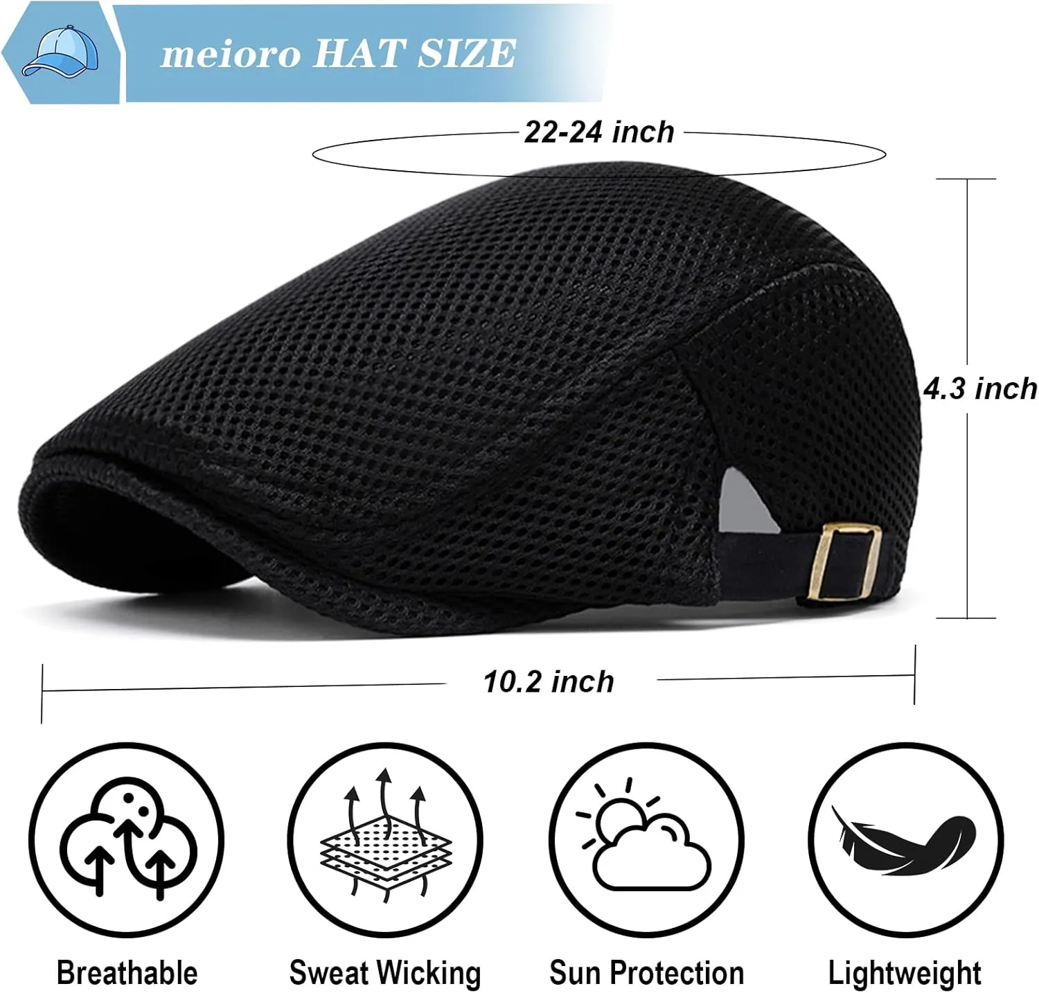 meioro Mens Breathable Mesh Summer Hat Adjustable Flat Cap Newsboy Beret Ivy Cap Irish Cabbie Fishing Hats