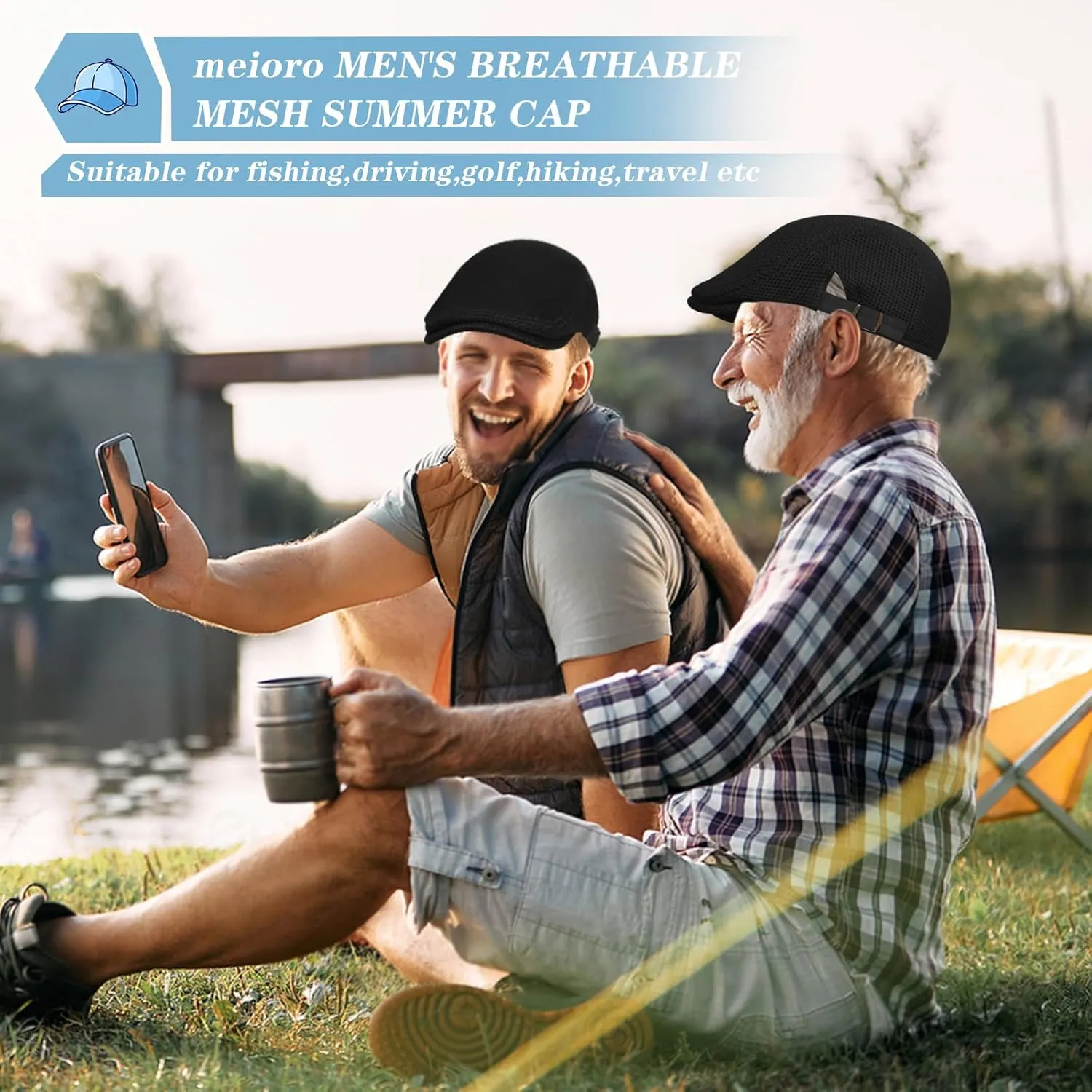 meioro Mens Breathable Mesh Summer Hat Adjustable Flat Cap Newsboy Beret Ivy Cap Irish Cabbie Fishing Hats