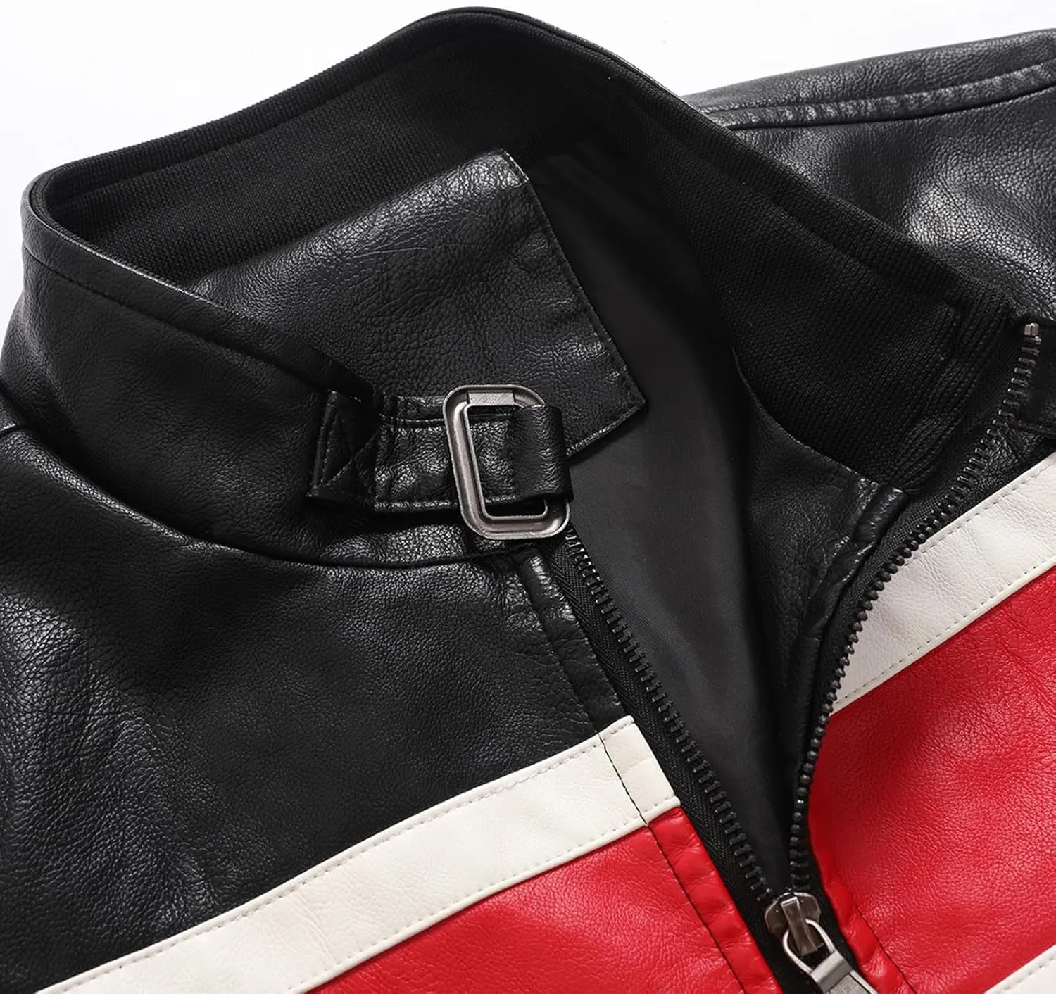 Mens Leather Jacket Color Block Moto Jacket Windproof Zip up Jacket Faux Leather Winter Coat with Pockets