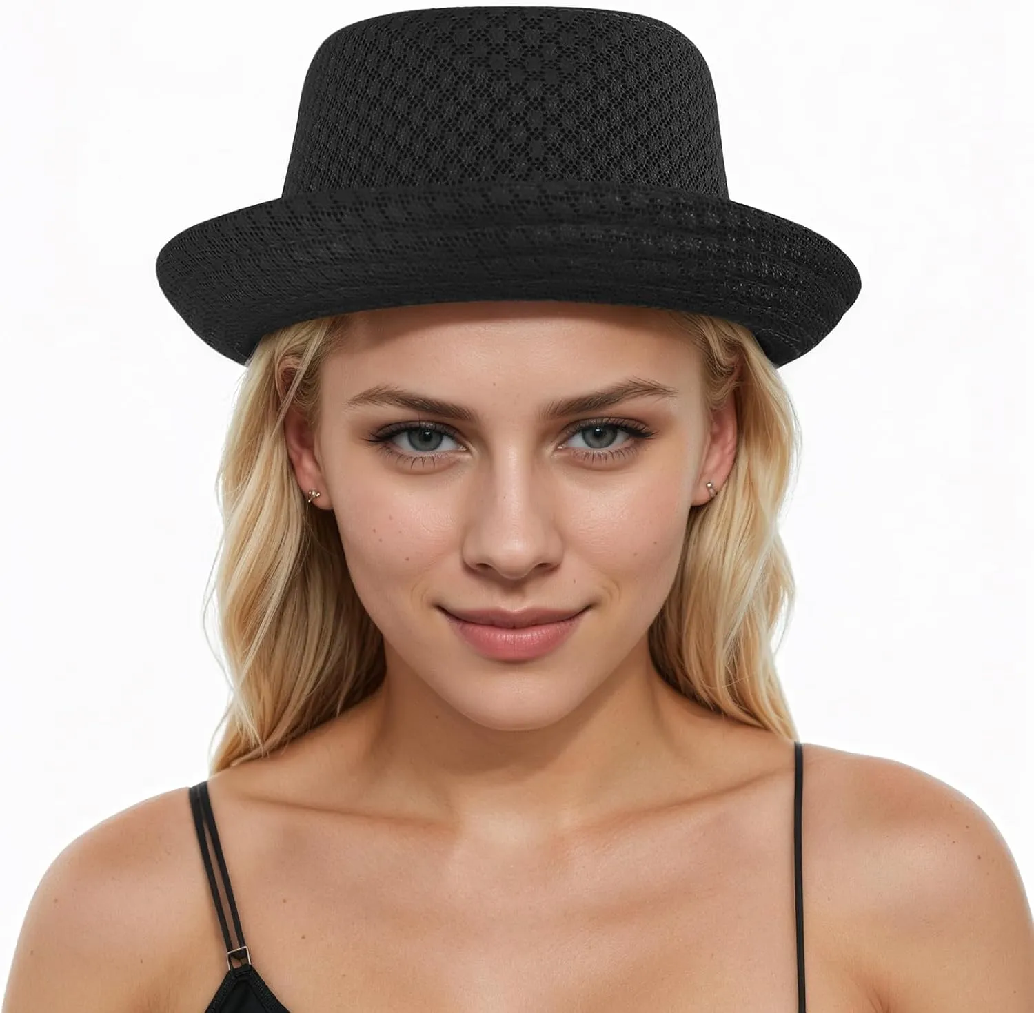 Mesh Fedora Hats for Men Women Summer Panama Jazz Hat Roll Brim Bucket Classic Foldable Trilby Cap