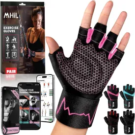 MhIL Workout Gloves for Women  Comfortable Gym Gloves for Women with Hand Protection and Enhanced Grip  Weight Lifting Glove for Womens with Wrist Wraps Support for Safety, Hygiene and Style