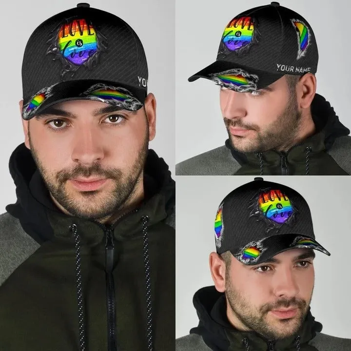 Personalized Pride 3D Baseball Cap, Rainbow Love Is Love Lgbt All Over Printed Classic Cap Hat, Lgbt Gifts