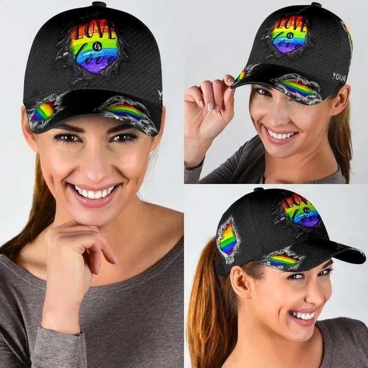 Personalized Pride 3D Baseball Cap, Rainbow Love Is Love Lgbt All Over Printed Classic Cap Hat, Lgbt Gifts