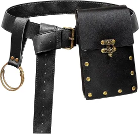 Renaissance Belt Pouch Coin Purse Skirt Hike Set Medieval Festival Costume Halloween Accessories Casual Fanny Pack Waist Bag (1-Black)