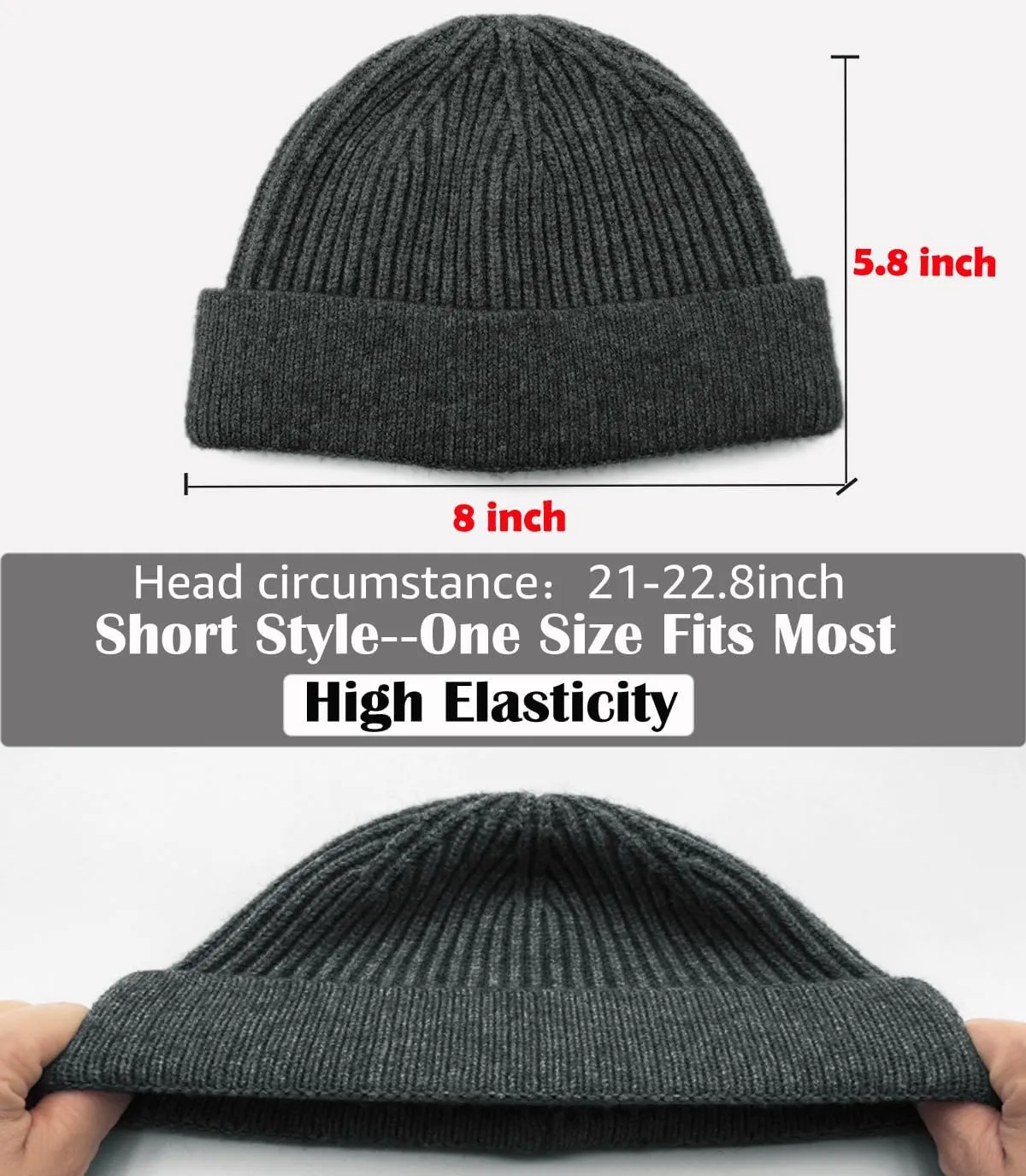 ROYBENS Swag Wool Short Fisherman Beanie for Men Women, Knit Cuff Trawler Beanie Watch Hat, Soft Spring Fall Skull Cap Unisex