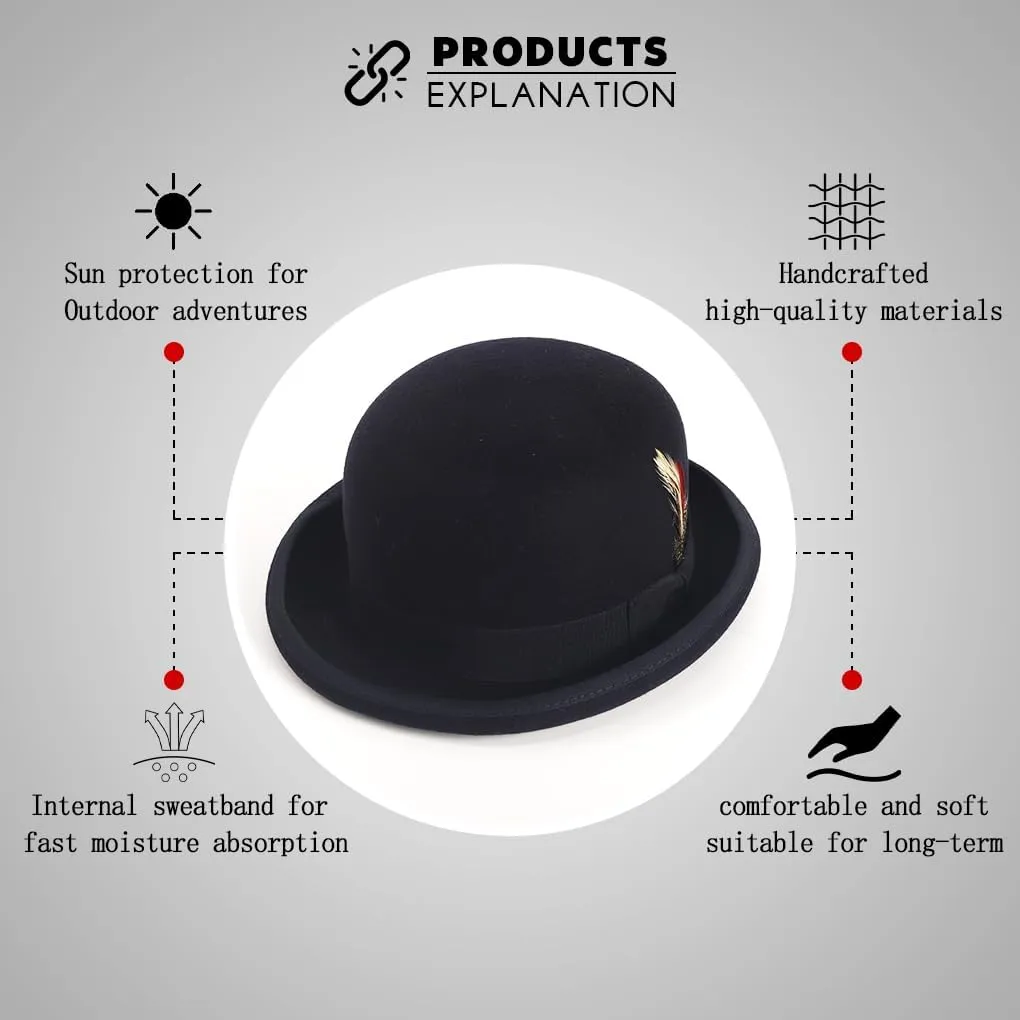 Ruphedy Wool Fedora Hats for Men Women Wide Brim Felt Panama Hat